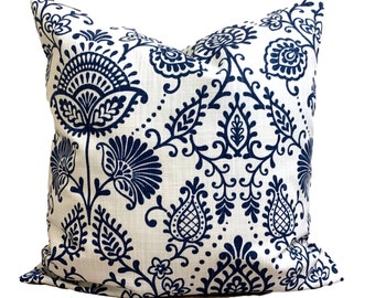Blue Floral Pillow Cover. Blue Flower Pillow Cover for a 20x20 Pillow, 18x18 Pillow, 16x16 Pillow, All Sizes, Incl Euro Shams