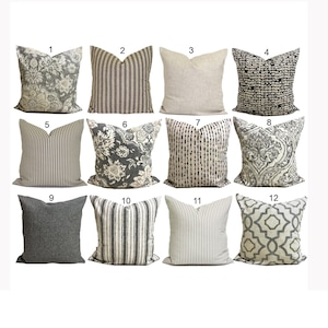 GRAY PILLOWS, TAN Throw Pillow Covers, Grey Pillow Covers for 20x20 Pillow, 16x16 Pillows, 18x18 Pillows, All Sizes incl Euro Shams