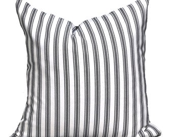 Black Ticking Pillow Covers for 20x20 Pillow, 18x18 Pillow, 14x14 Pillow, All Sizes