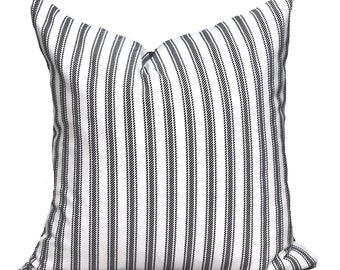 Black Pillow, Black Throw Pillow, Black Ticking Pillow Covers for 20x20 Pillow, 18x18 Pillow, 16x16 Pillow, All Sizes incl Euro Shams