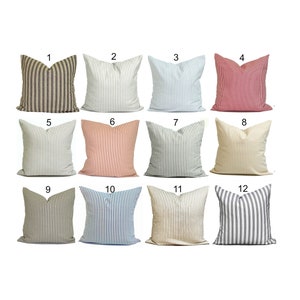 Ticking Pillow Cover, Tan Ticking, Gray Ticking, Black Ticking, Blue Ticking and More, for 20x20 Pillow, 18x18, 16x16 Pillow, All Sizes
