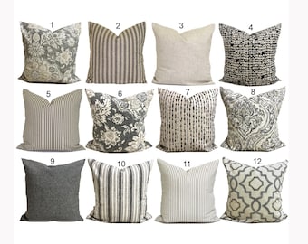 GRAY PILLOWS, Tan Pillows, Grey Throw Pillow Covers, Grey Throw Pillow Covers for 20x20 Pillow, 18x18 Pillow, 16x16 Pillow, All Sizes