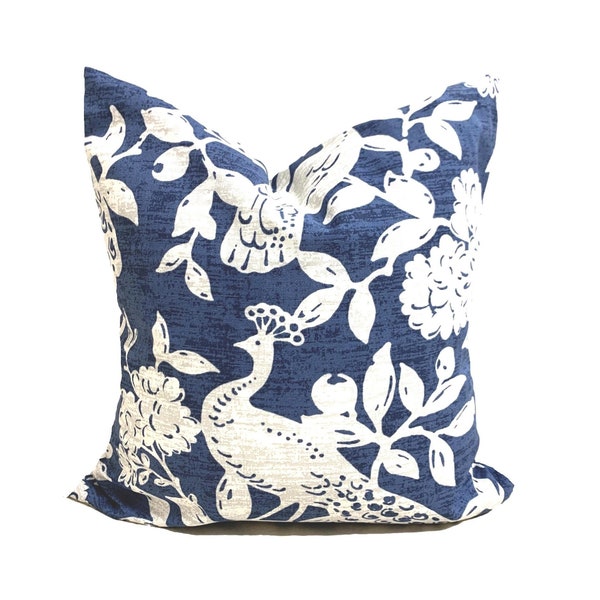 Blue Floral Pillow COVER. Blue Pillow Cover, Blue Tan Pillow Cover, Blue Euro Sham, Bird Pillow, ALL SIZES including 20x20, 18x18, 16x16
