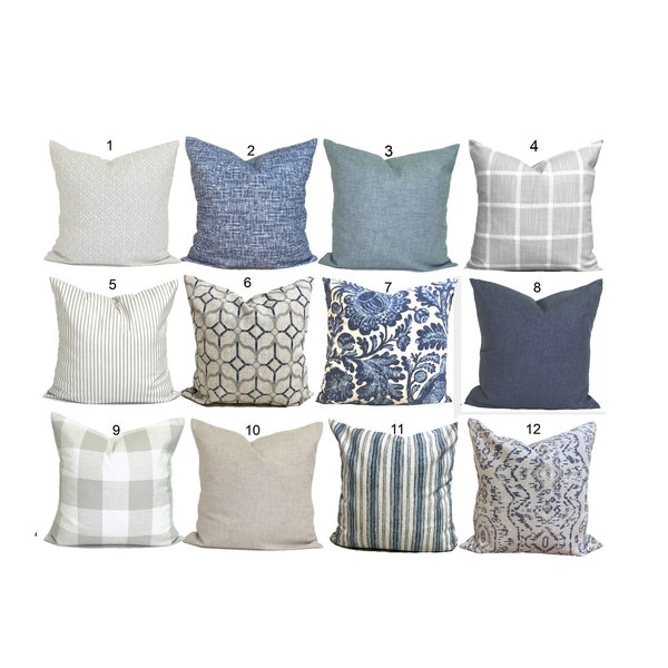 Blue Gray Pillow COVER, Gray Blue Throw Pillows, Blue Grey Pillow Covers for 20x20 Pillow, 18x18 Pillow, 16x16 Pillow, All Sizes, Euro Shams