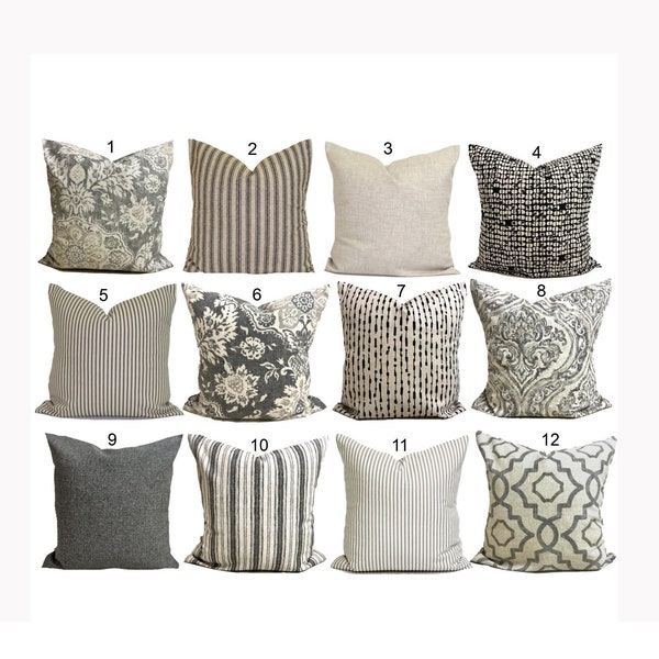 TAN PILLOWS GRAY Pillow Covers Grey Throw Pillow Covers, Tan Throw Pillow Covers for 20x20 Pillow, 16x16 Pillows, 18x18 Pillows, All Sizes