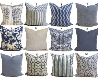 Blue Tan Pillow COVER, Blue Throw Pillows, Blue Gray Pillow Covers, Blue Euro Sham, 20x20, 18x18, 16x16, ALL SIZES