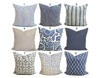 Blue Tan Pillow Covers, Blue Damask Pillow Covers, Blue Pillow Covers, Euro Shams, 20x20, 18x18, ALL SIZES