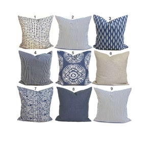 Blue Tan Pillow COVER, Indigo Blue Throw Pillows, Blue Euro Shams, Blue Pillow Covers for 20x20, 16x16, 18x18 Pillows, All Sizes
