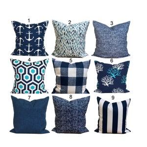 Nautical Pillow Covers, OUTDOOR Pillow Covers, Nautical Decor, Navy Blue Pillow Covers for 20x20, 18x18, 16x16 Inserts, ALL SIZES Inc Lumbar