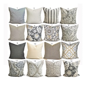 GRAY PILLOWS, TAN Pillow Covers, Grey Pillows, Gray Throw Pillow Covers for 20x20 Pillow, 16x16 Pillows, 18x18 Pillows, All Sizes incl Euro