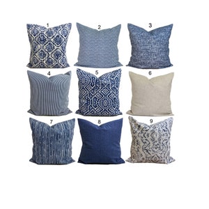 Blue Pillow Cover, Blue Tan Pillows, Blue Throw Pillow Covers for 20x20 Pillow, 16x16 Pillows, 18x18 Pillows, All Sizes incl Euro Shams