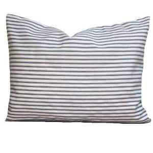 Farmhouse Pillow Sale, Blue Ticking Pillow Sale, Blue Farmhouse Pillow COVER, Farmhouse Decor, NAVY Blue Tan Ticking Pillow Cover for Lumbar