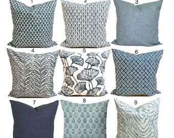 Blue Pillow Covers. Blue Throw Pillow Covers, Block Print Pillow Covers