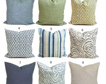 Blue & Green Cotton Linen Pillow Covers: All Sizes incl. Pillow Shams and Lumbar
