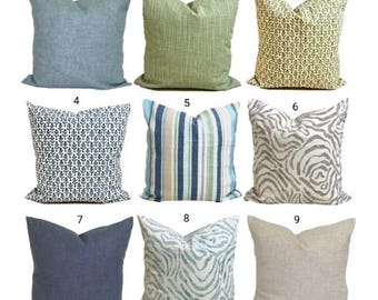 Blue Pillow Cover, Blue Green Tan Pillow Covers for 20x20 Pillow, 18x18 Pillow, 16x16 Pillow, All Sizes