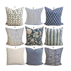 Indigo Blue Cream Pillow Cover: Cotton Linen Blend, All Sizes