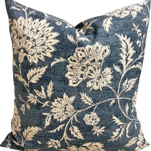 Blauwbruine kussensloop, blauwe kussens, kussenslopen blauwe bloemen, kussen met blokprint, hoezen voor kussens 20 x 20, 18 x 18, 16 x 16, ALLE MATEN