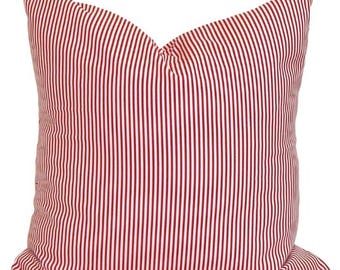 Red Ticking Stripe Cotton Pillow Cover, Christmas Decor