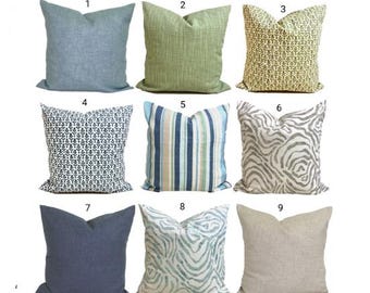 Blue Pillow Cover, Blue Green Tan Pillow Covers for 20x20 Pillow, 18x18 Pillow, 16x16 Pillow, All Sizes