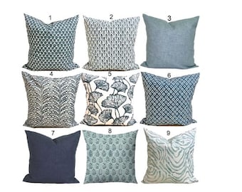 Blue Pillow Covers. Blue Throw Pillow Covers, Block Print Pillow Covers