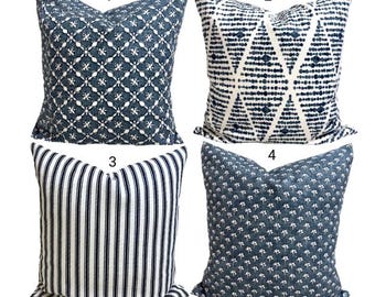 Blue Block Print Pillow Cover: Blue Cotton Pillow Covers