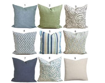 Blue & Green Pillow Covers: Cotton Linen Pillow Covers, All Sizes