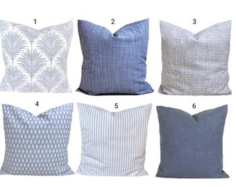 Blue Block Print Pillow Covers, Cotton Throw Pillow Covers for All Size Inserts incl. Shams