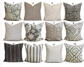 Gray Tan Black Brown Charcoal Pillow Covers for All Size Pillow Inserts incl. Euro Shams
