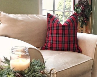 CHRISTMAS Pillow Cover, Red Plaid Pillow, Tartan Plaid Pillow Covers. Red BLACK Check Pillow Cover for 20x20 Pillow, 18x18 Pillow, ALL Sizes
