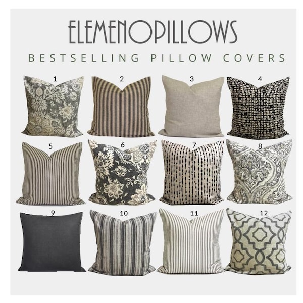 GRAY PILLOWS, TAN Throw Pillow Covers, Grey Pillow Covers for 20x20 Pillow, 16x16 Pillows, 18x18 Pillows, All Sizes incl Euro Shams