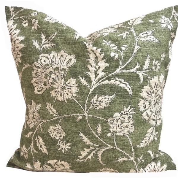 Green Block Print Pillow Cover: Green Cotton Throw Pillow Cover, All Sizes incl. Euro Shams