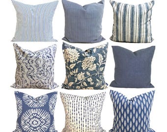 Blue Pillow Covers. Blue Throw Pillow Covers for 20x20, 18x18, 22x22, 26x26 Pillows, All Sizes