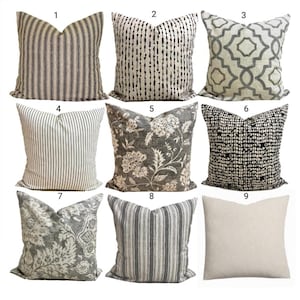 Gray and Tan Throw Pillow Covers, Floral, Stripe and Geometric Pillow Covers for All Size Pillow Inserts incl. Euro Shams