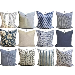 Blue Tan Pillow Covers, Blue Throw Pillow Covers, Blue Gray Pillow Covers, Blue Euro Sham, Covers for 20x20, 18x18, 16x16 Pillows, ALL SIZES