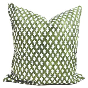 Green Throw Pillow Covers, Green Block Print Pillow Covers for 20x20, 18x18, 16x16 Pillows, All Sizes Including Euro Shams