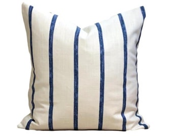 Blue Farmhouse Pillow Cover, Blue Stripe Pillow Cover, Blue Throw Pillow Covers for 20x20, 16x16, 18x18 Pillows, All Sizes