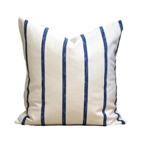 Blue Farmhouse Pillow Cover, Blue Stripe Pillow Cover, Blue Throw Pillow Covers for 20x20, 16x16, 18x18 Pillows, All Sizes