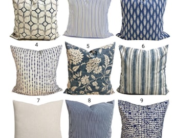 Kussensloop met blauwe blokprint: indigo, havermout, crèmekleurige kussenslopen van katoenmix, alle maten