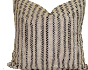 Brown Pillow Cover, FARMHOUSE PILLOW, Black Ticking Pillow Cover, Throw Pillow Cover for 20x20 Pillow, 18x18 Pillow, 16x16 Pillow, All Sizes