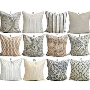 GRAY Pillow Covers, TAN PILLOWS, Grey Throw Pillow Covers, Tan Throw Pillow Covers for 20x20 Pillow, 16x16 Pillows, 18x18 Pillows, All Sizes