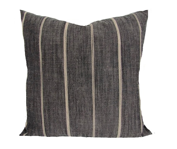 FARMHOUSE PILLOWS Black Pillow Covers Charcoal Ticking Throw Pillow Covers for 16x16 18x18 20x20 Pillows All Sizes