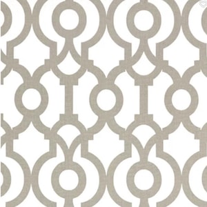 May include: A seamless pattern of interlocking circles and arches in a light gray color on a white background.
