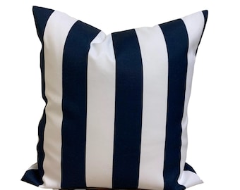 OUTDOOR Blue Pillow Covers, NAVY Throw Pillow COVERS, Blue Stripe Pillow Covers for 20x20 Pillow, 16x16 Pillows, 18x18 Pillows, All Sizes
