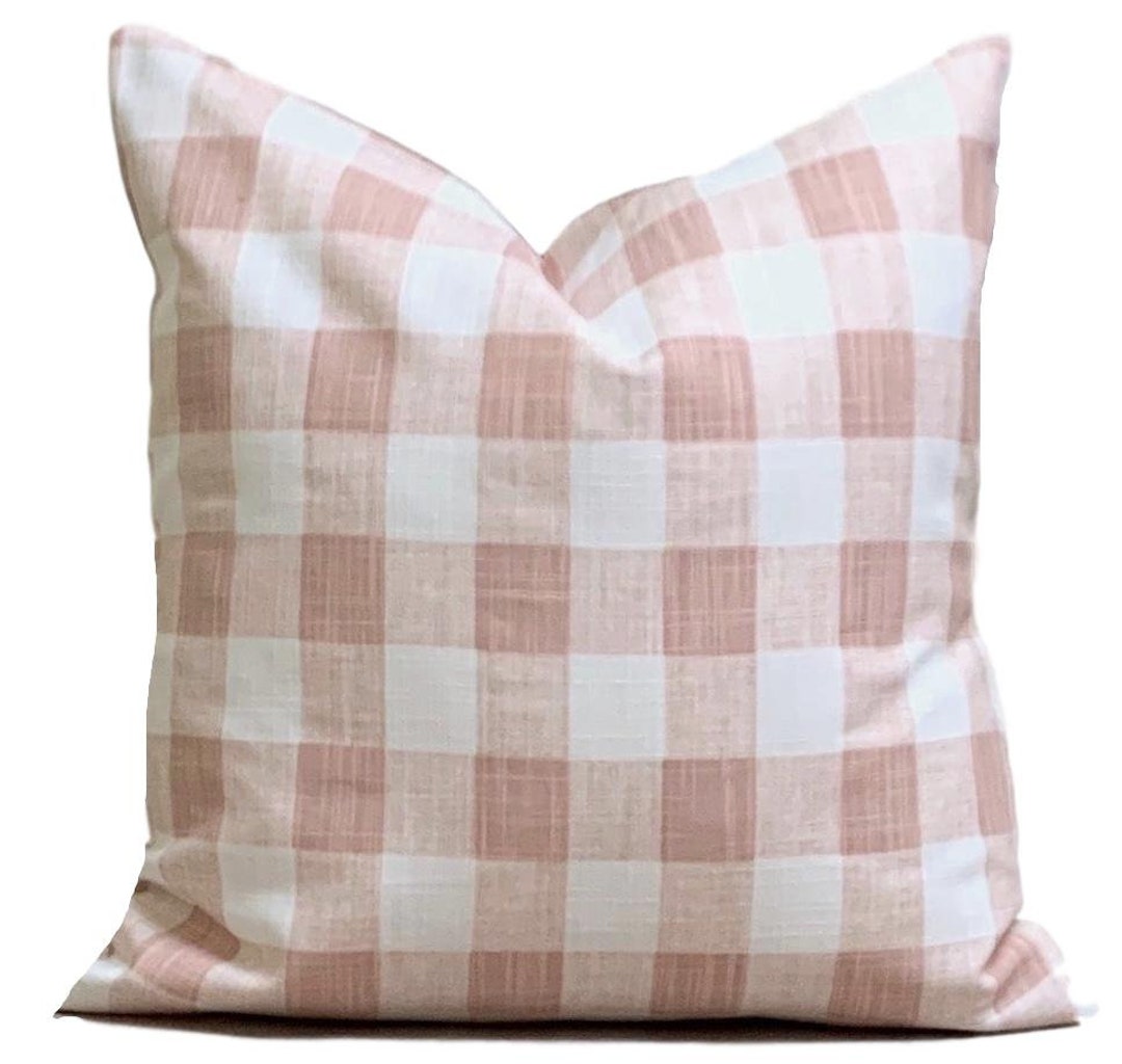 Blush Pink Pillow, Pink Throw Pillow, Pink Plaid Pillow COVER, Pink