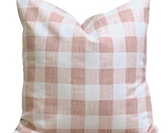 Blush Pink Pillow, Pink Throw Pillow, Pink Plaid Pillow COVER, Pink Farmhouse Pillow Covers for 20x20, 18x18, 16x16 Inserts, ALL SIZES