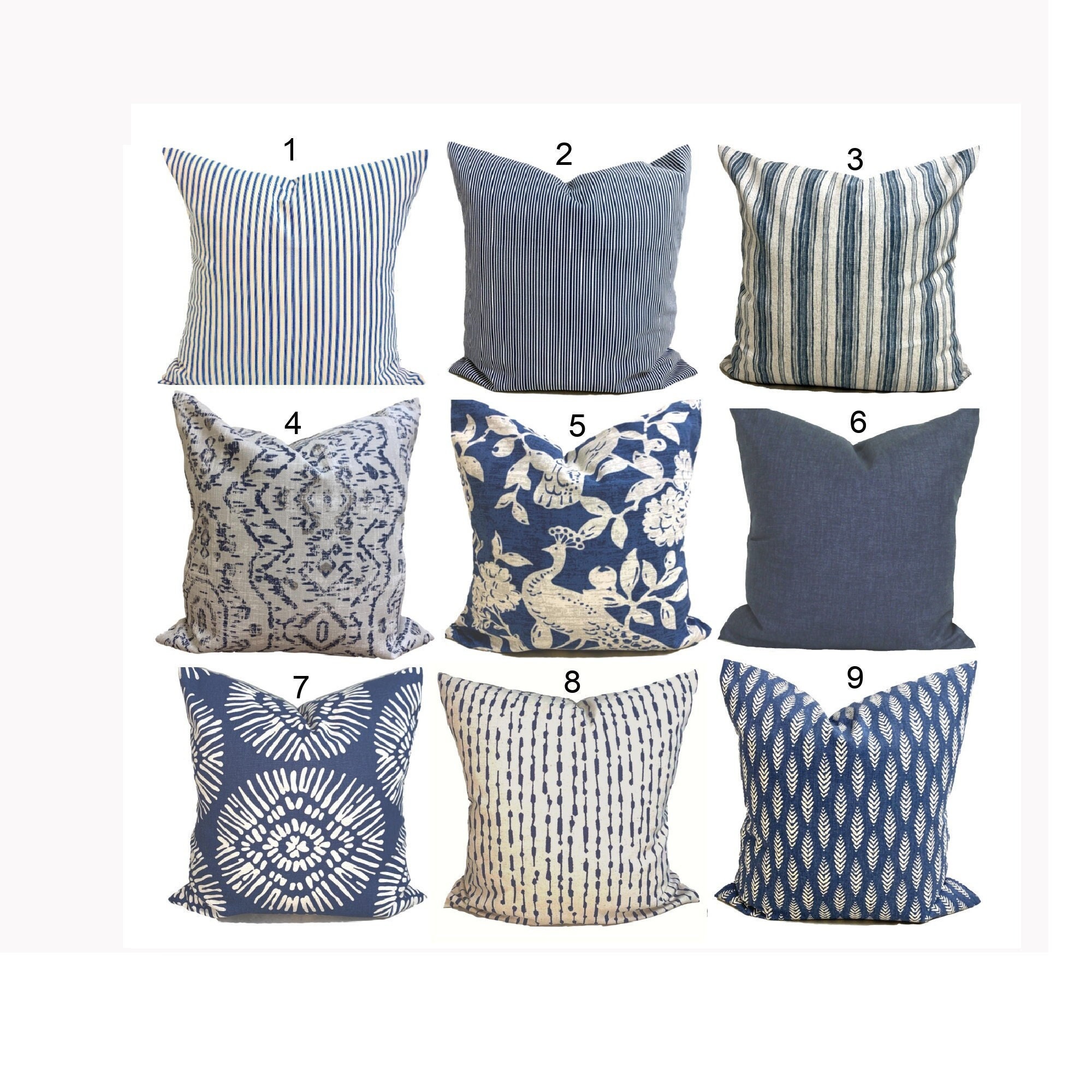 Blue Pillow COVER. Blue Throw Pillow COVER, Bird Pillow, Blue Pillow Covers for 20x20, 18x18, 22x22, 26x26 Pillows, All Sizes