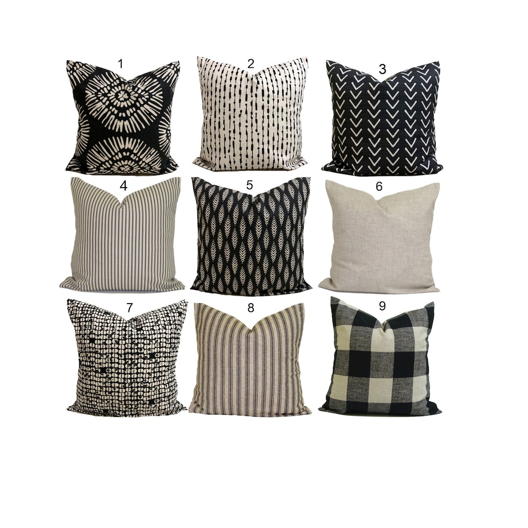 Black Pillows, Black Pillow Cover, Black Tan Throw Pillows, Farmhouse