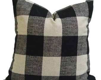 Black Pillows, Black Farmhouse Pillow, Black Tan Pillow Cover, Black Plaid Pillow Covers for 20x20, 18x18, 16x16 Inserts, ALL SIZES