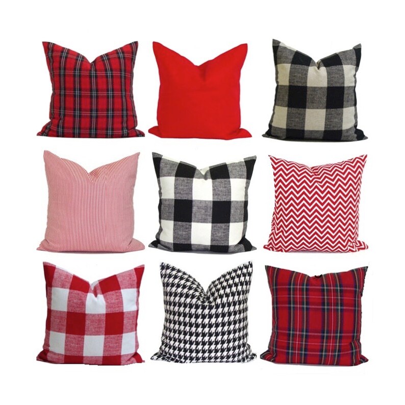 CHRISTMAS Pillow Cover Farmhouse Christmas Pillow Red Black Etsy