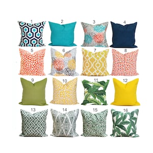 Outdoor Pillow Covers, Orange Pillow Cover, Yellow Pillow Cover, Blue Pillow Covers for 20x20, 18x18, 16x16 Inserts, ALL SIZES